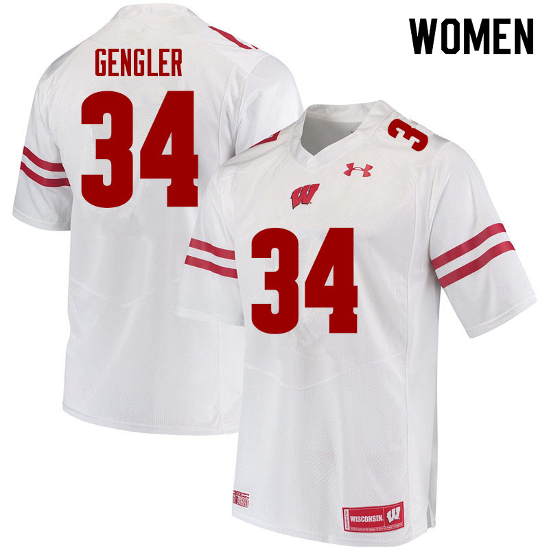 Women #34 Ross Gengler Wisconsin Badgers College Football Jerseys Sale-White - Click Image to Close